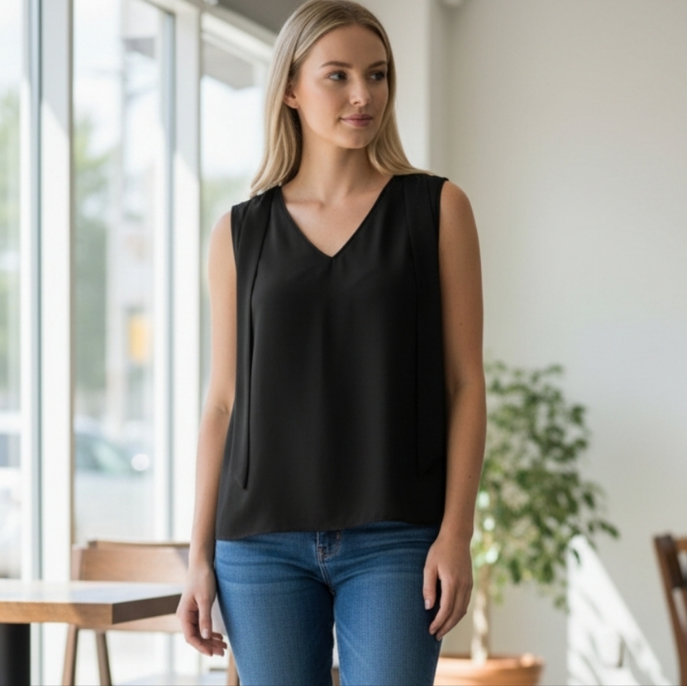 NWOT Women's Black V-Neck Sleeveless Top - Classic Everyday Size-XL